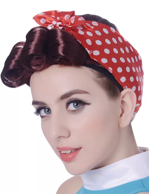 Photo du produit Perruque rétro chatain avec foulard femme
