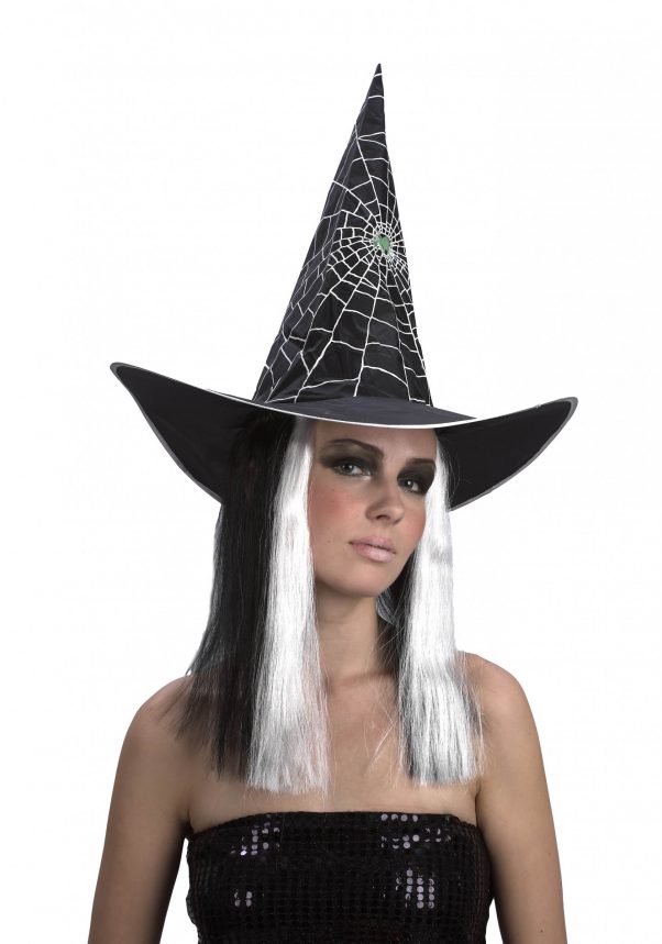 Photo du produit Chapeau avec perruque sorcière noir et blanc femme Halloween