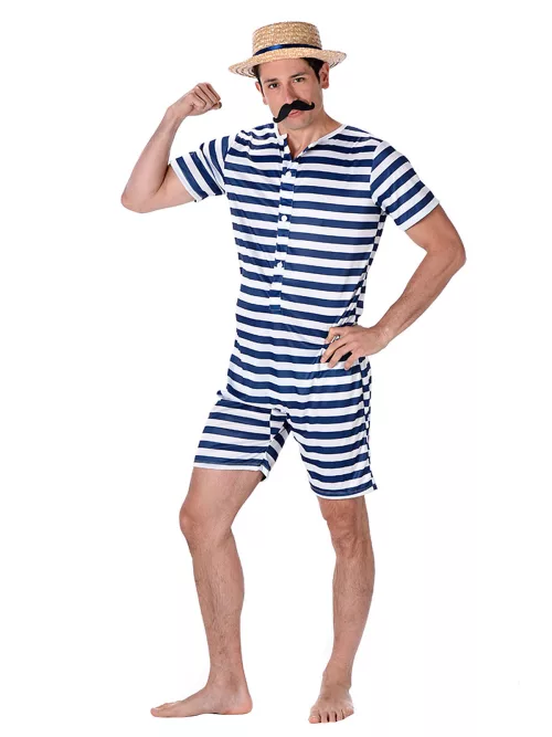 Photo du produit Déguisement Maillot de bain rétro rayé bleu et blanc homme