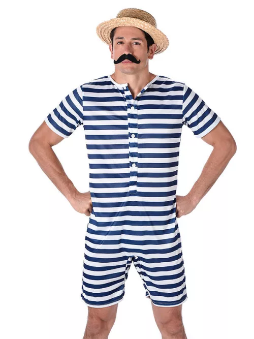 Photo du produit Déguisement Maillot de bain rétro rayé bleu et blanc homme