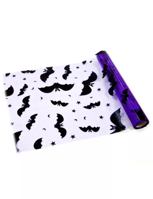 Photo du produit Chemin de table organza violet chauve-souris Halloween 5 m