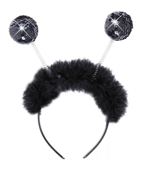 Photo du produit Serre-tête noir boules avec fourrure adulte