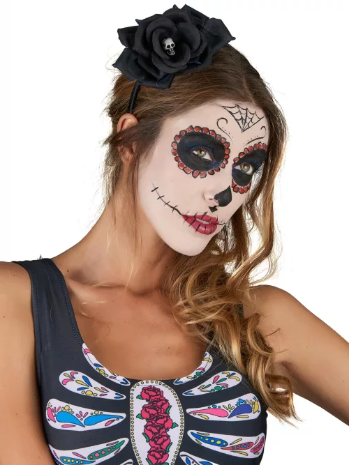Photo du produit Serre tête rose noire Dia De Los Muertos adulte
