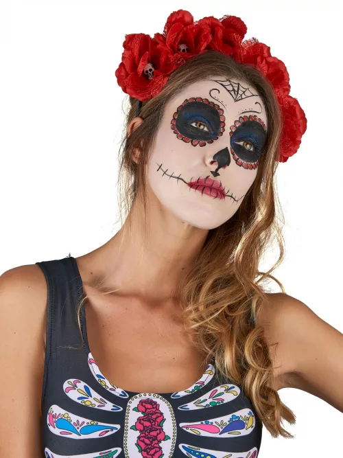 Photo du produit Serre tête fleurs rouge Dia De Los Muertos adulte