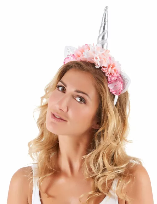 Photo du produit Serre-tête licorne avec pivoines roses adulte