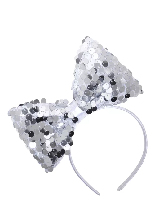 Photo du produit Serre-tête noeud argent à sequins adulte