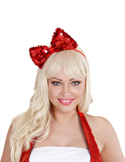 Photo du produit Serre-tête noeud rouge à sequins adulte