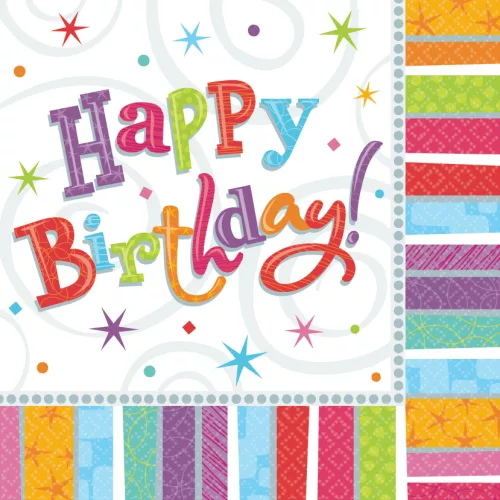 Photo du produit 16 Serviettes en papier Happy Birthday coloré 33 x 33 cm