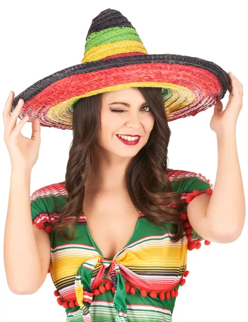 Photo du produit Sombrero Mexicain multicolore bordure et pointe noire adulte