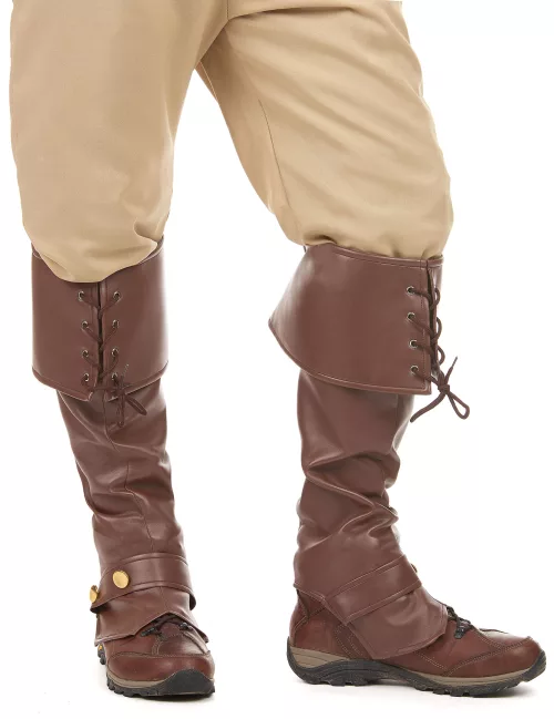 Photo du produit Sur-bottes marron simili cuir lacets et lanière cloutée adulte