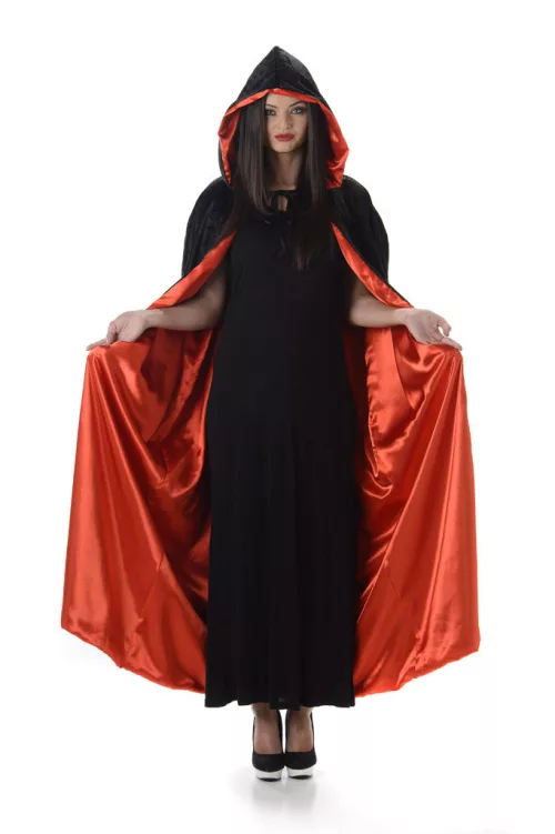 Photo du produit Cape à capuche rouge et noire Halloween adulte