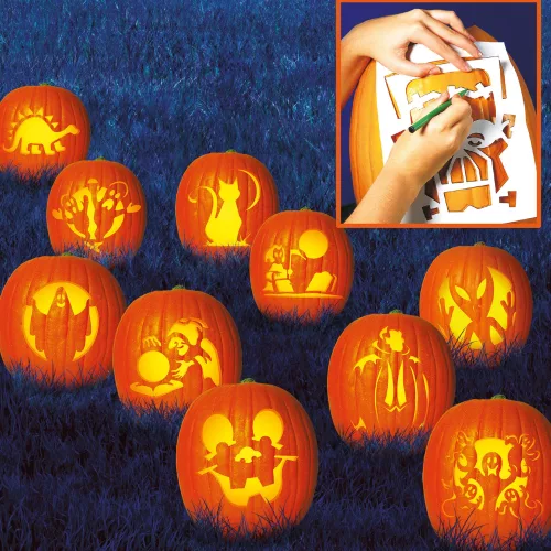 Photo du produit 10 Pochoirs pour creuser les citrouilles Family Friendly 27 x 19 cm