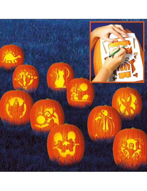 Photo du produit 10 Pochoirs pour creuser les citrouilles Family Friendly 27 x 19 cm
