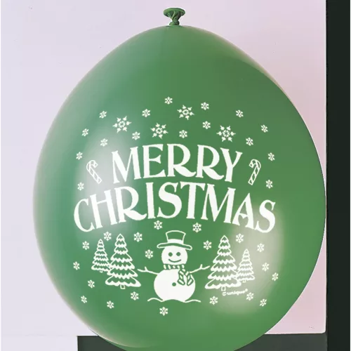 Photo du produit 10 Ballons latex vert et rouge Merry Christmas 23 cm
