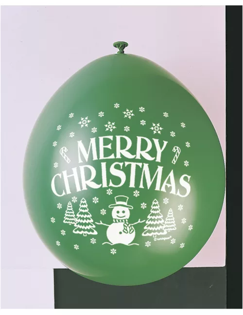 Photo du produit 10 Ballons latex vert et rouge Merry Christmas 23 cm