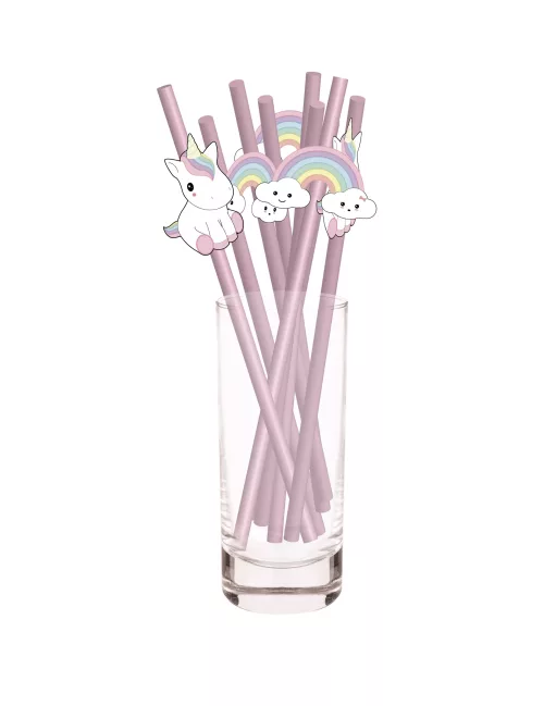 Photo du produit 10 Pailles en carton Bébé Licorne roses 20 cm