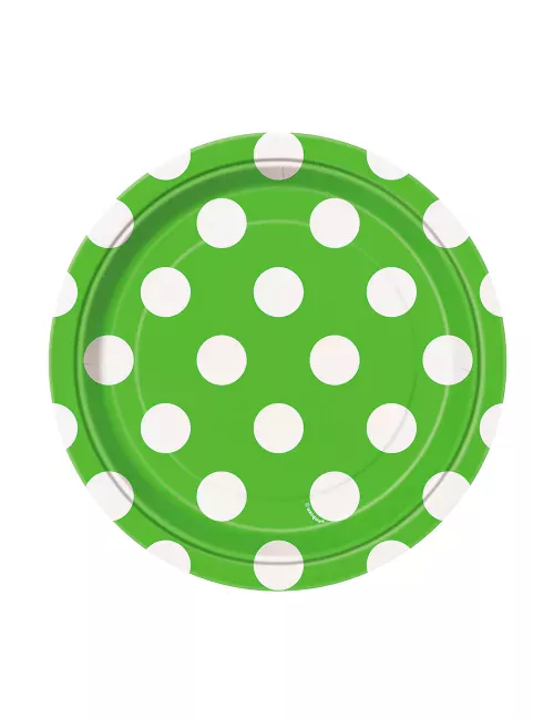 Photo du produit 8 Petites assiettes vertes à pois blancs en carton 17 cm
