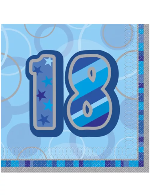 Photo du produit 16 Serviettes en papier Age 18 ans bleues 33 x 33 cm