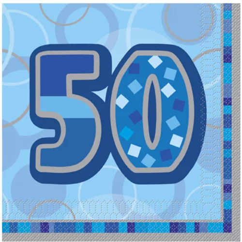 Photo du produit 16 Serviettes en papier Age 50 ans bleues 33 x 33 cm
