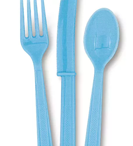 Photo du produit 18 Couverts en plastique bleu pastel