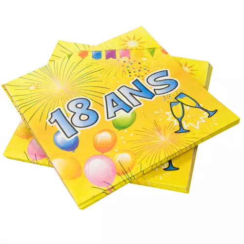 Photo du produit 20 Serviettes en papier 18 ans Anniversaire Fiesta 33 cm