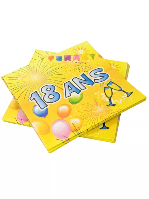Photo du produit 20 Serviettes en papier 18 ans Anniversaire Fiesta 33 cm