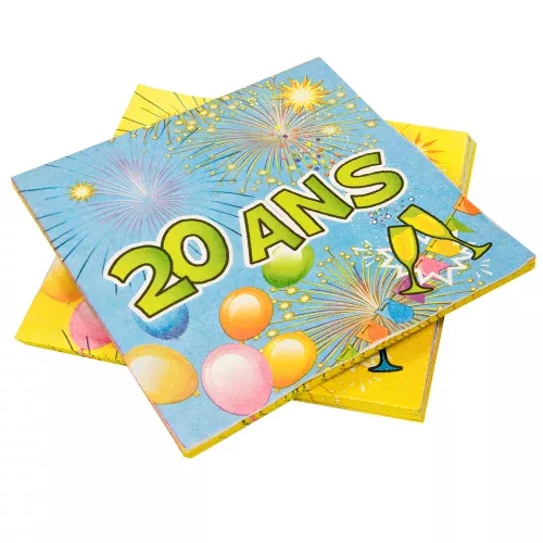 Photo du produit 20 Serviettes en papier 20 ans Anniversaire Fiesta 33 cm