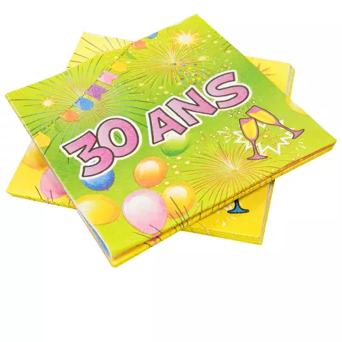 Photo du produit 20 Serviettes en papier 30 ans Anniversaire Fiesta 33 cm