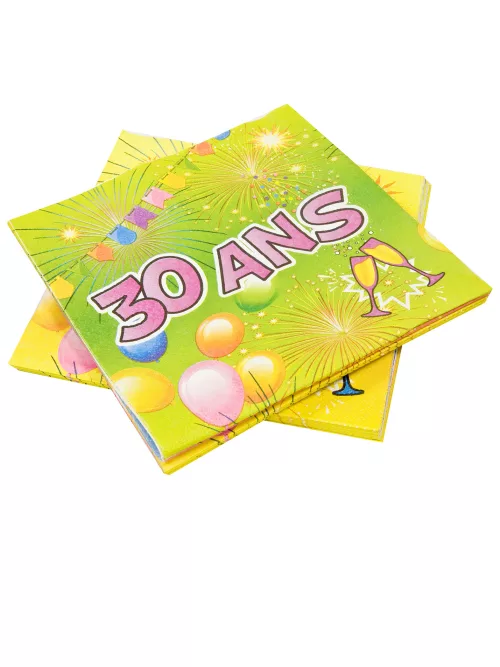 Photo du produit 20 Serviettes en papier 30 ans Anniversaire Fiesta 33 cm