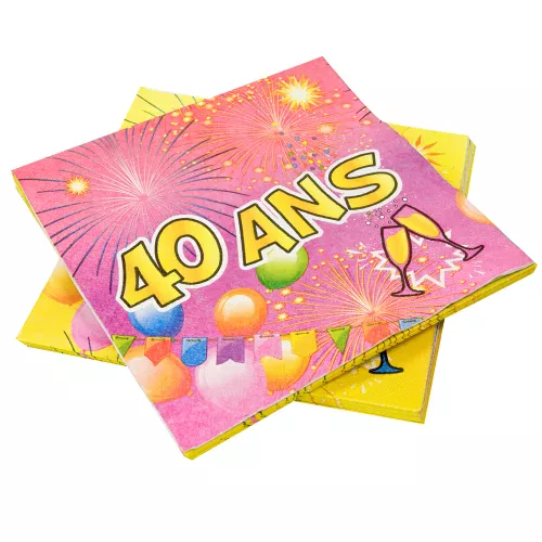 Photo du produit 20 Serviettes en papier 40 ans Anniversaire Fiesta 33 cm