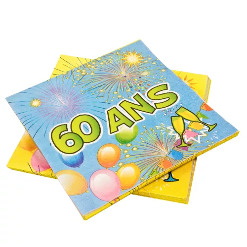 Photo du produit 20 Serviettes en papier 60 ans Anniversaire Fiesta 33 cm
