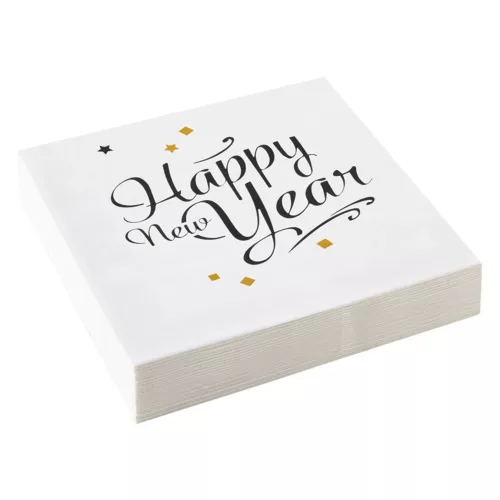 Photo du produit 20 Serviettes en papier Happy New Year doré 33 x 33 cm