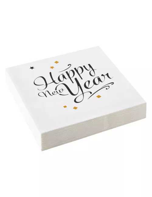 Photo du produit 20 Serviettes en papier Happy New Year doré 33 x 33 cm