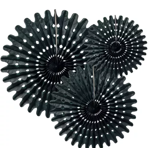 Photo du produit 3 Rosaces éventails en papier noir 20 30 et 40 cm