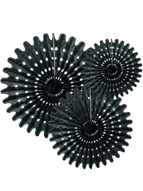 Photo du produit 3 Rosaces éventails en papier noir 20 30 et 40 cm