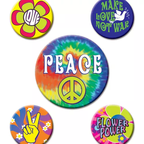 Photo du produit 5 Badges 60's Hippies 3,5 à 6 cm