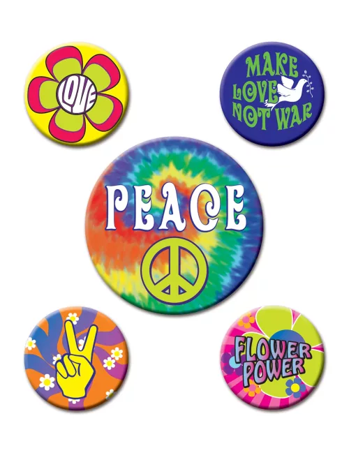 Photo du produit 5 Badges 60's Hippies 3,5 à 6 cm