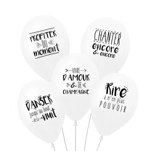 Photo du produit 5 Ballons latex biodégradable Mots doux 27 cm