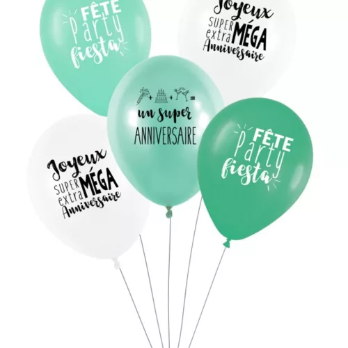 Photo du produit 5 Ballons latex biodégradable Super anniversaire menthe 27 cm