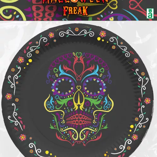 Photo du produit 6 Assiettes en carton squelette coloré Dia de los muertos 23 cm