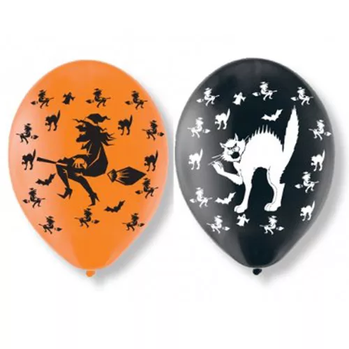 Photo du produit 6 Ballons en latex chats et sorcières Halloween