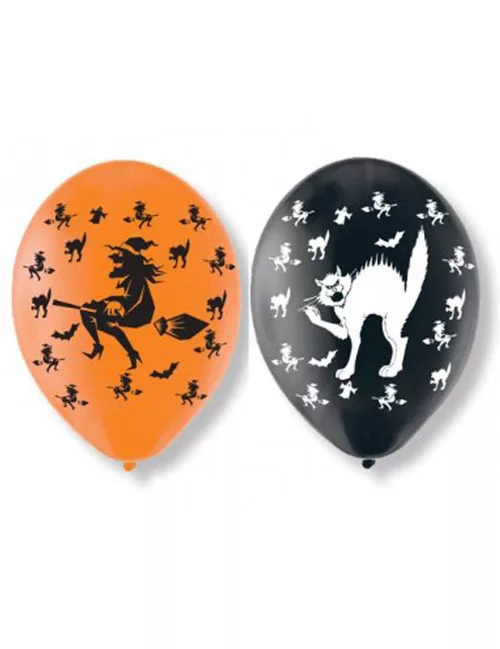 Photo du produit 6 Ballons en latex chats et sorcières Halloween