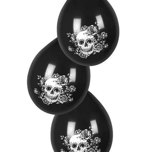 Photo du produit 6 Ballons en latex squelette fleuri noir 25 cm