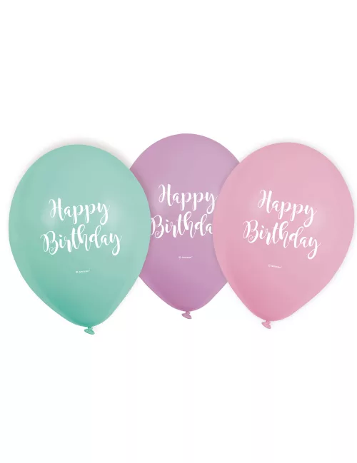 Photo du produit 6 Ballons en latex Happy Birthday pastel 22,8 cm