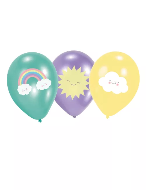 Photo du produit 6 Ballons en latex Petit Nuage menthe, violet et jaune 27,5 cm