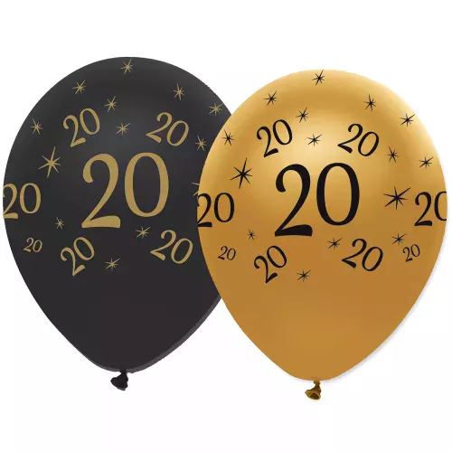 Photo du produit 6 Ballons latex Noir et or 20 ans