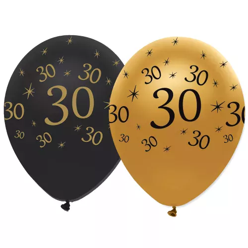 Photo du produit 6 Ballons latex Noir et or 30 ans