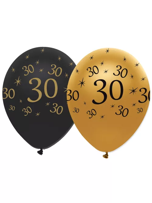 Photo du produit 6 Ballons latex Noir et or 30 ans