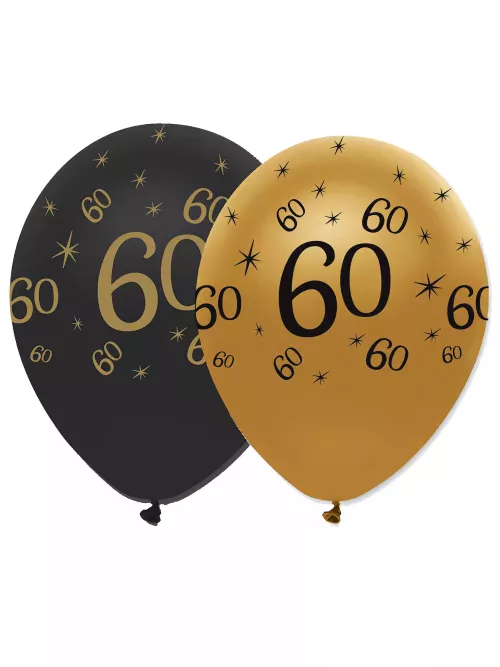 Photo du produit 6 Ballons latex Noir et or 60 ans