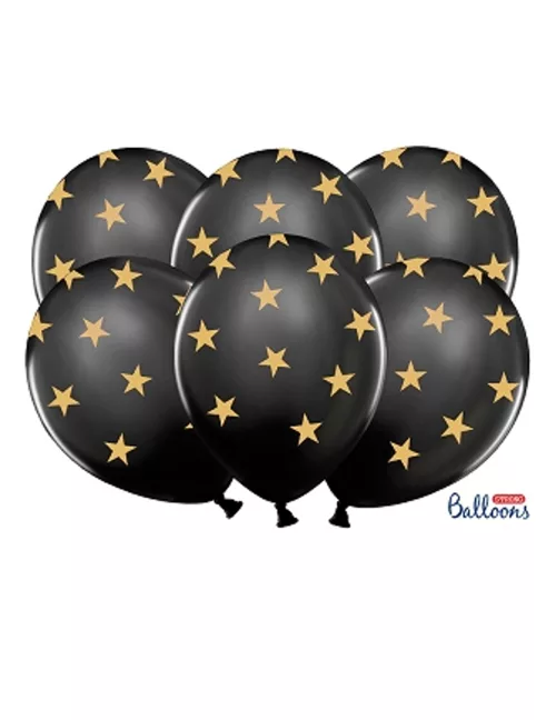 Photo du produit 6 Ballons latex noirs étoiles dorées